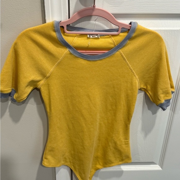 FREE PEOPLE intimately free Lazy Daisy Bodysuit in yellow and gray trim Sz S - Picture 2 of 12